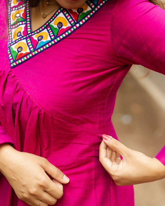 Amrita Pink - Raw Silk Feeding Kurti set