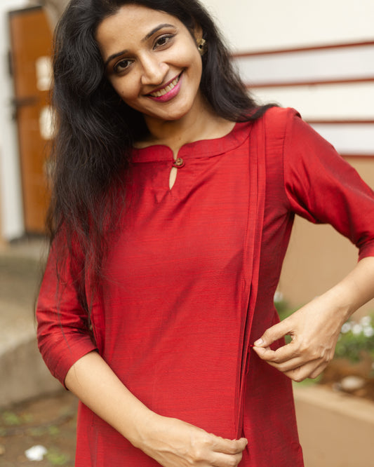 Arabhi - Raw Silk Feeding Kurti Set