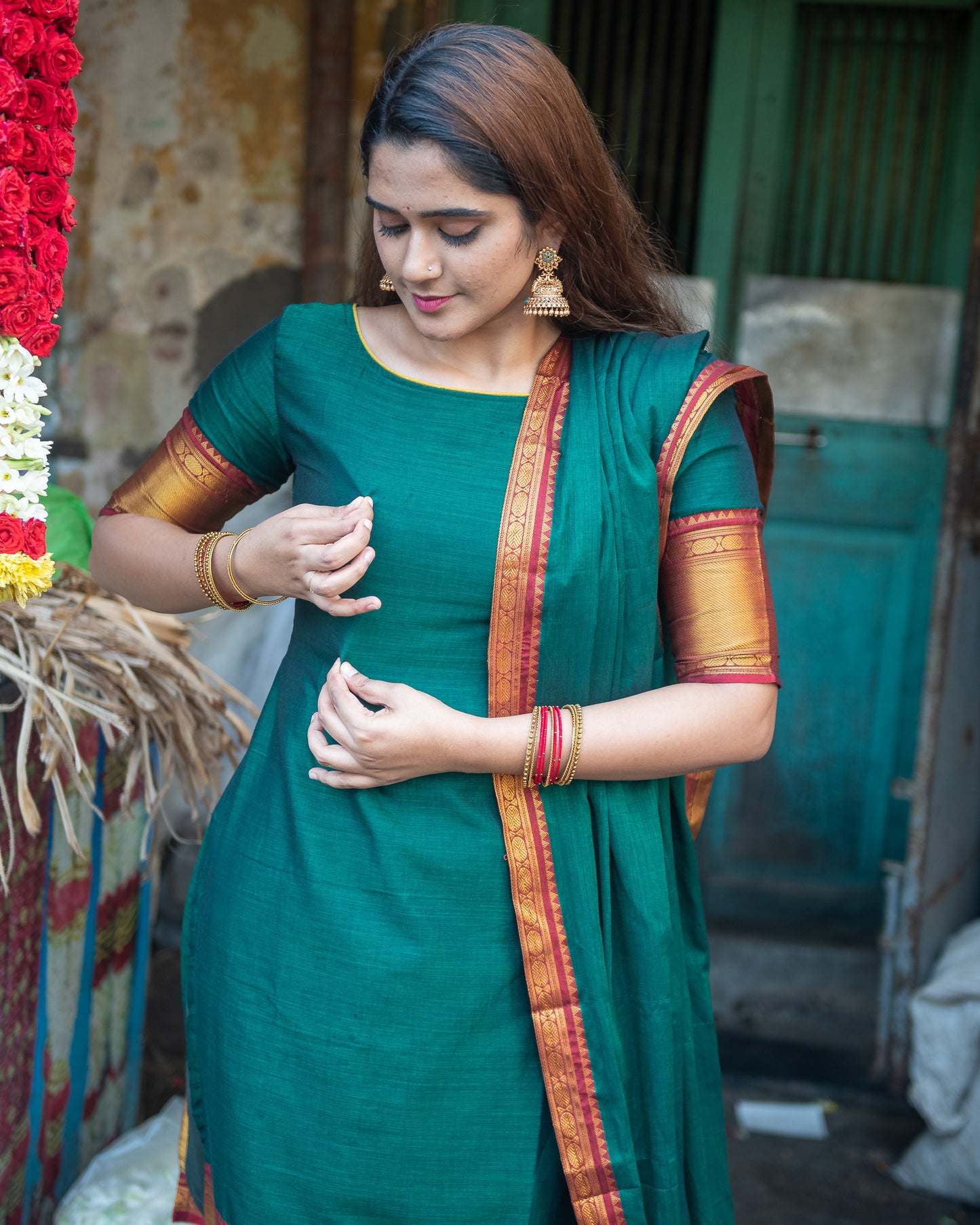Mandara : A green & maroon Festive set - Regular