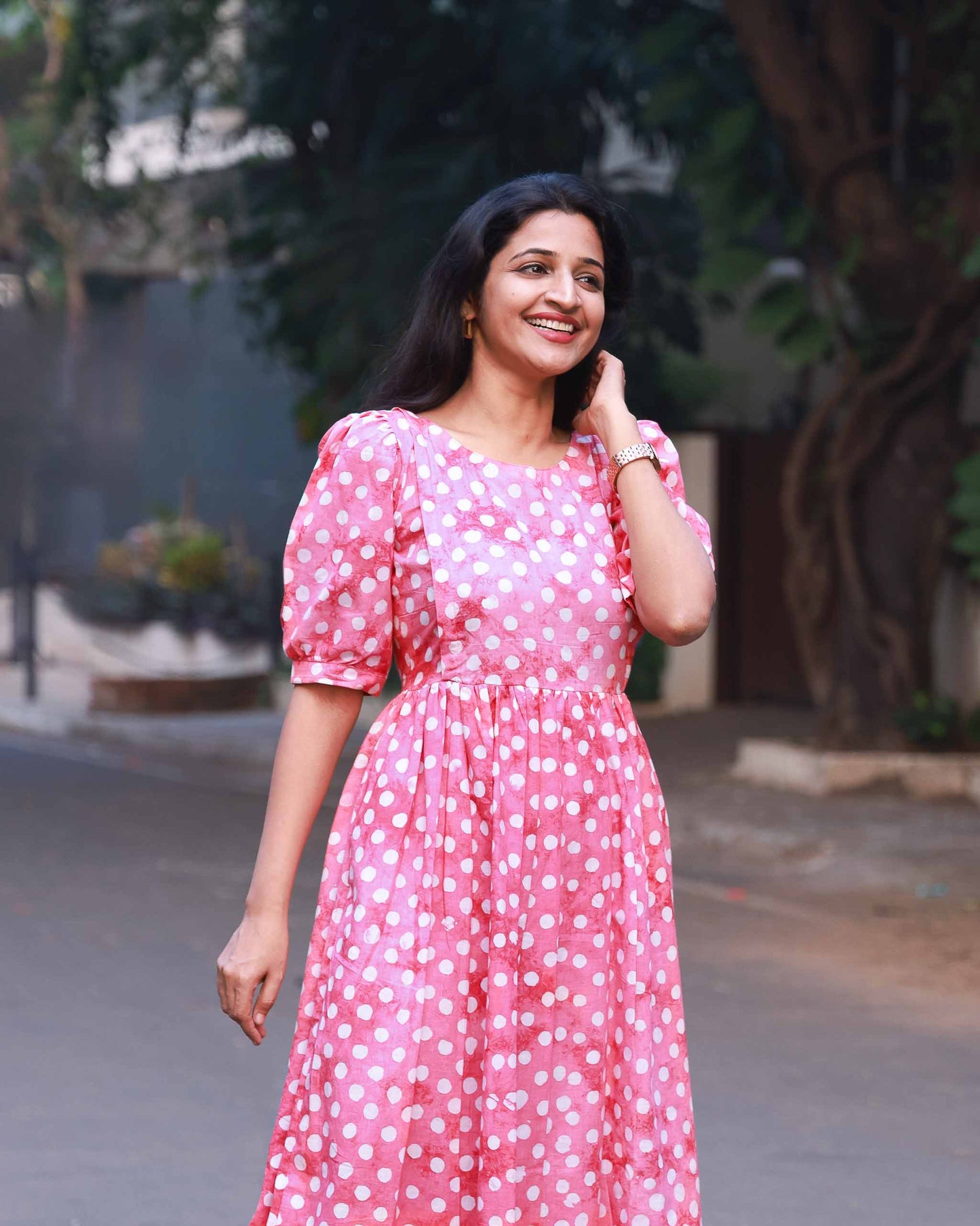 Kanmani- Pink Polka dress - Feeding