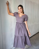 Load image into Gallery viewer, Tanika – Grey pleated dress
