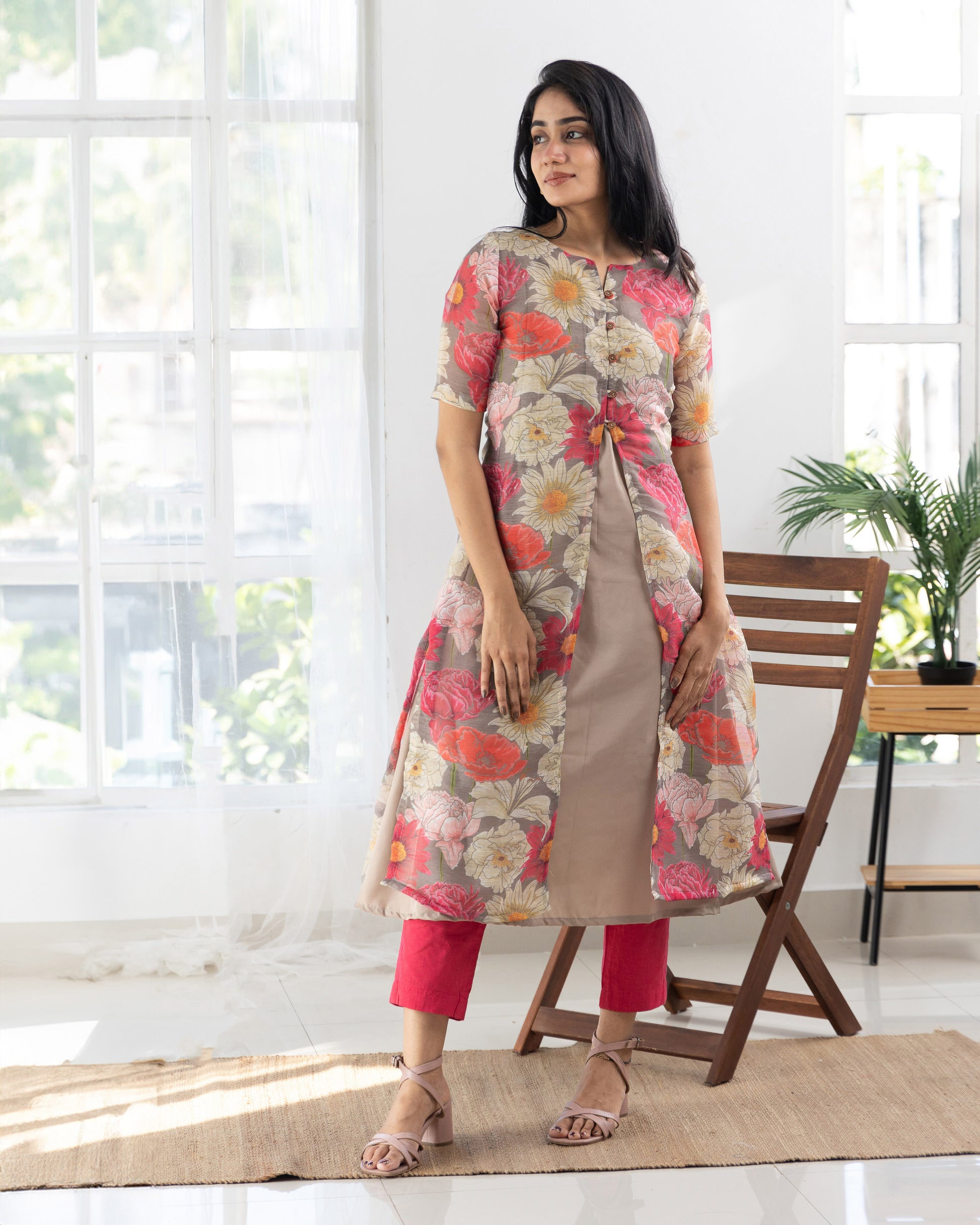 cotton maxi dress india, lightweight handloom cotton dress, sustainable cotton clothing india, eco friendly cotton dress, everyday cotton kurti, office wear cotton kurti, festive floral cotton dress, floral ikat cotton dress, pastel floral dress, elegant cotton dress for festivals, Feeding friendly , Affordable clothing, Chennai brands, Chennai clothing brands