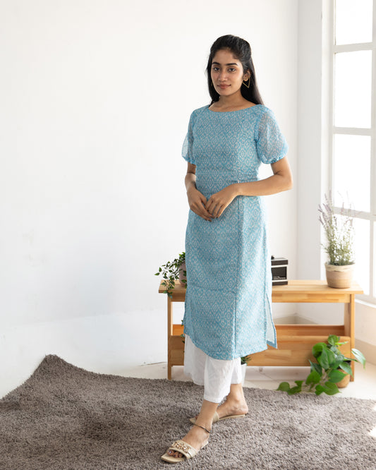 Azure Bloom - Blue Kurti - Feeding