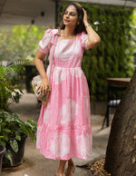 Load image into Gallery viewer, cotton maxi dress india, lightweight handloom cotton dress, sustainable cotton clothing india, eco friendly cotton dress, everyday cotton kurti, office wear cotton kurti, festive floral cotton dress, floral ikat cotton dress, pastel floral dress, elegant cotton dress for festivals, Feeding friendly , Affordable clothing, Chennai brands, Chennai clothing brands
