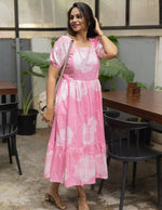 Load image into Gallery viewer, cotton floral dress, floral cotton dress for women, indian floral dress, south indian cotton dress, ikat dress, ikat cotton dress, ikat kurti, ikat cotton kurti, handwoven ikat dress, pochampally ikat kurti, mangalagiri cotton dress, mangalagiri cotton kurti, narayanpet cotton dress, narayanpet cotton kurti, chettinad cotton dress, chettinad cotton kurti, kalamkari cotton dress, kalamkari kurti, block print cotton dress, block print cotton kurti, handloom cotton dress, handloom cotton kurti, feeding dress, 
