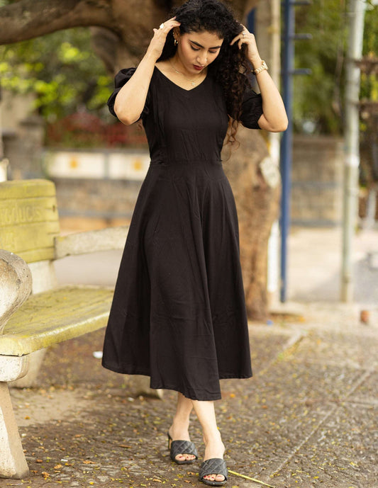Black rayon dress with concealed feeding zippers