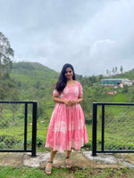 Load image into Gallery viewer, cotton floral dress, floral cotton dress for women, indian floral dress, south indian cotton dress, ikat dress, ikat cotton dress, ikat kurti, ikat cotton kurti, handwoven ikat dress, pochampally ikat kurti, mangalagiri cotton dress, mangalagiri cotton kurti, narayanpet cotton dress, narayanpet cotton kurti, chettinad cotton dress, chettinad cotton kurti, kalamkari cotton dress, kalamkari kurti, block print cotton dress, block print cotton kurti, handloom cotton dress, handloom cotton kurti, feeding dress, 
