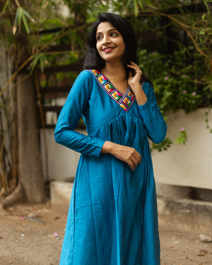 Amrita Blue - Raw Silk Feeding Kurti set