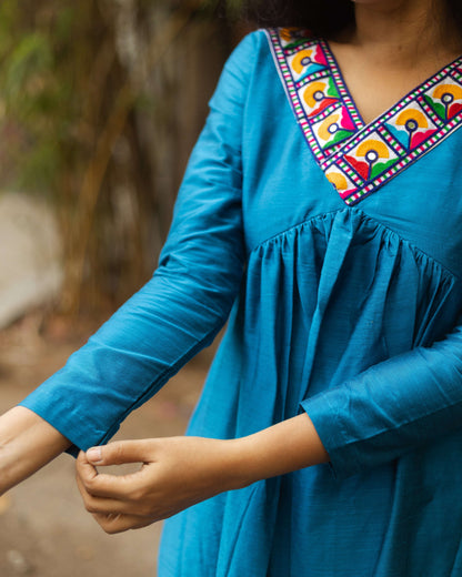 Amrita Blue - Raw Silk Feeding Kurti set