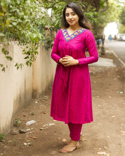 Amrita Pink - Raw Silk Feeding Kurti set