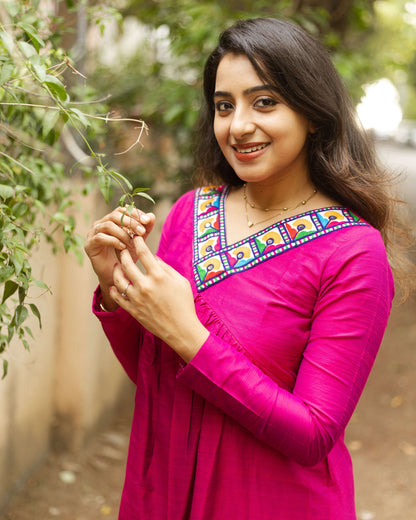 Amrita Pink - Raw Silk Feeding Kurti set