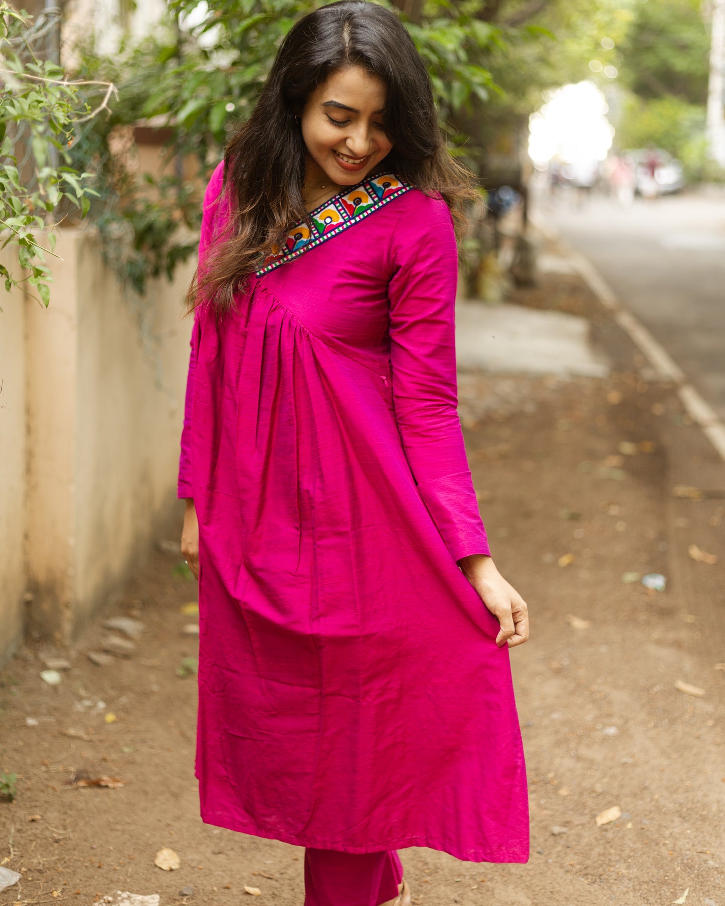 Amrita Pink - Raw Silk Feeding Kurti set