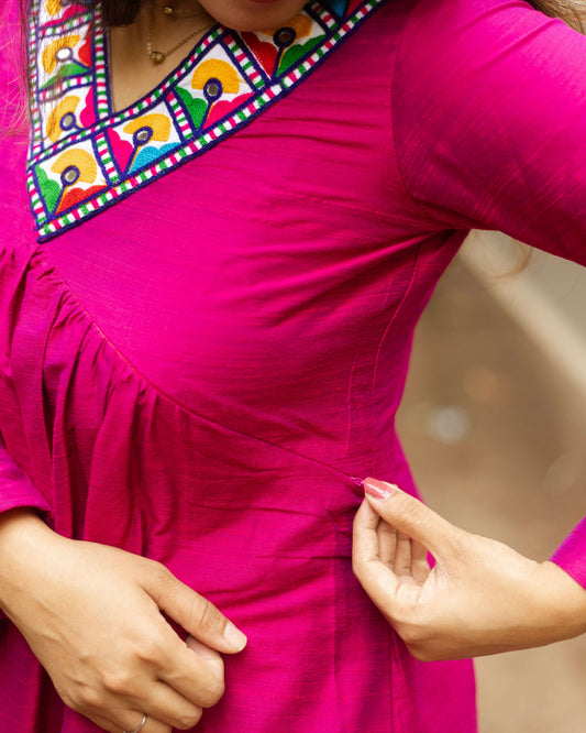 Amrita Pink - Raw Silk Feeding Kurti set