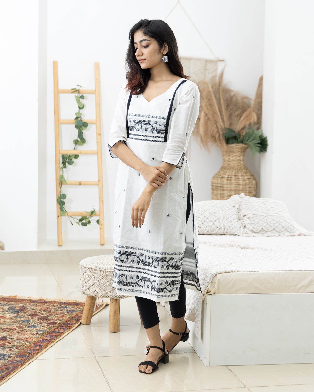 Basanti White Cotton Kurti - Nursing