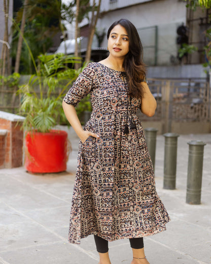 Black Pearl - Kalamkari Regular Dress / Kurti