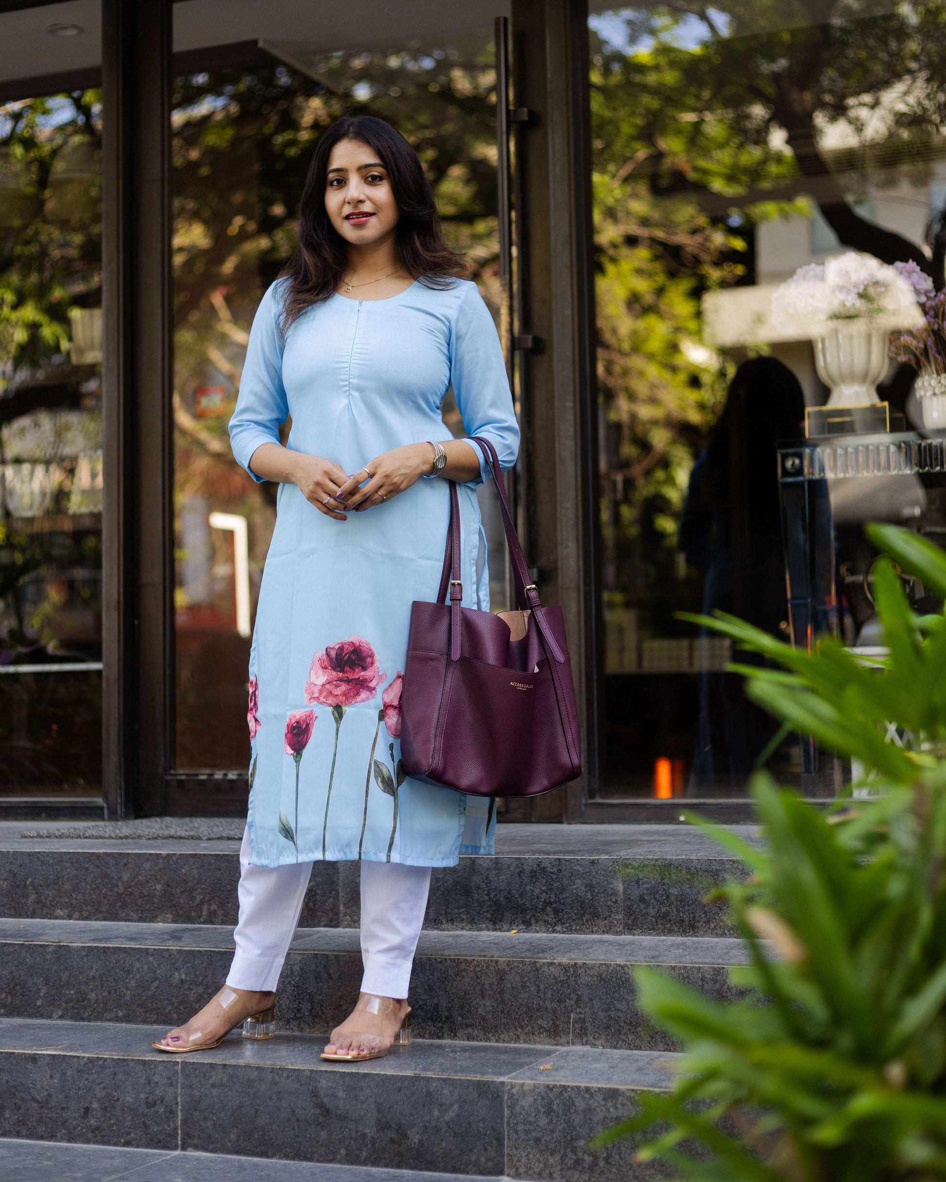 Pastel blue muslin kurti with feeding zipper