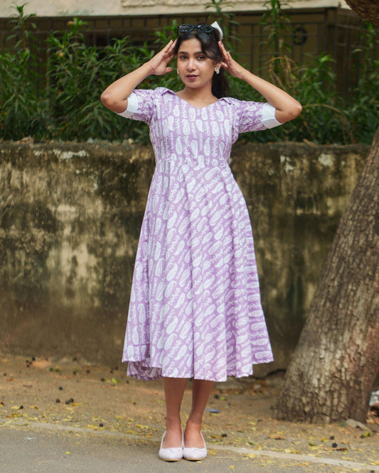 Cotton hand-block printed feeding dress