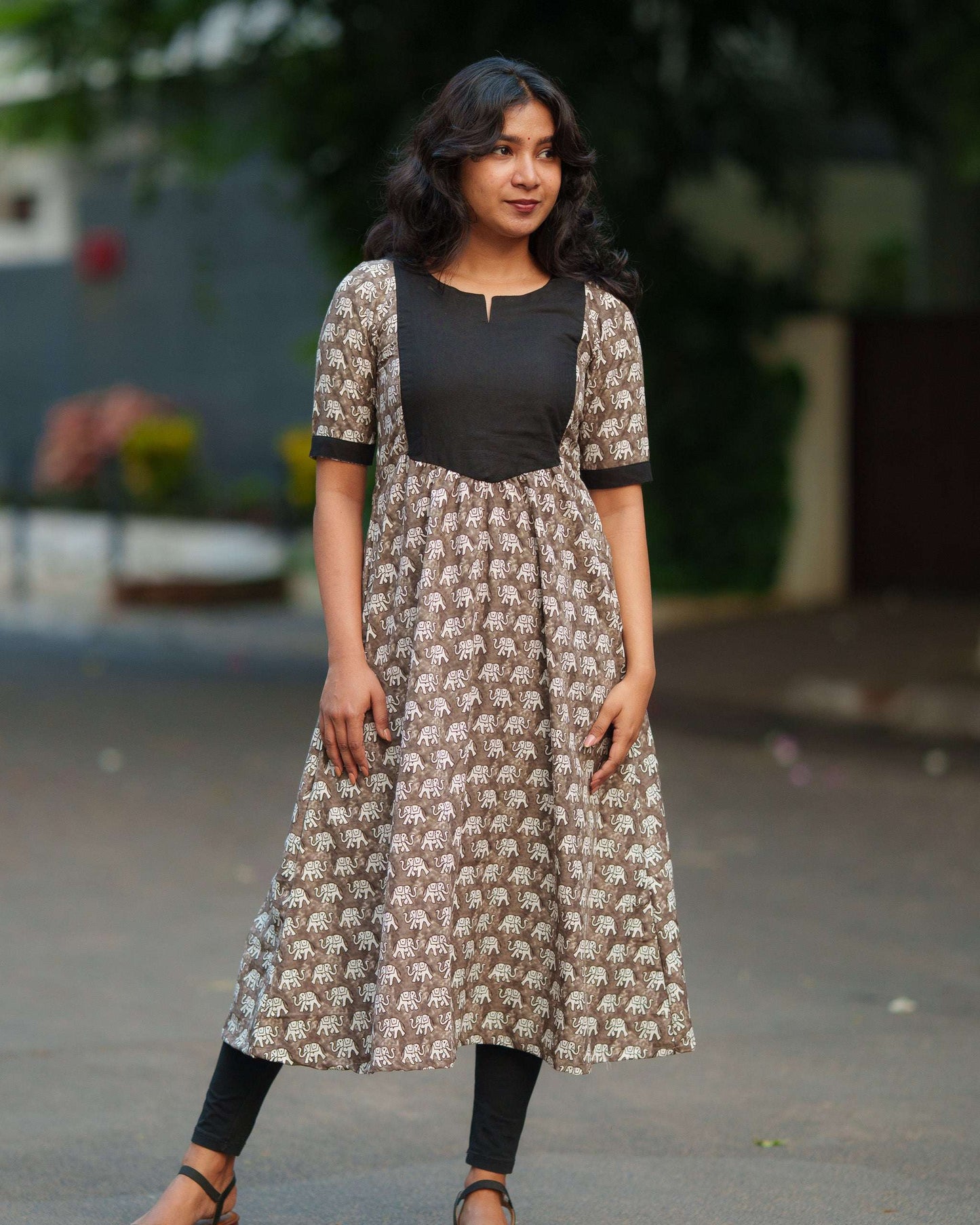 Grey printed cotton feeding kurti