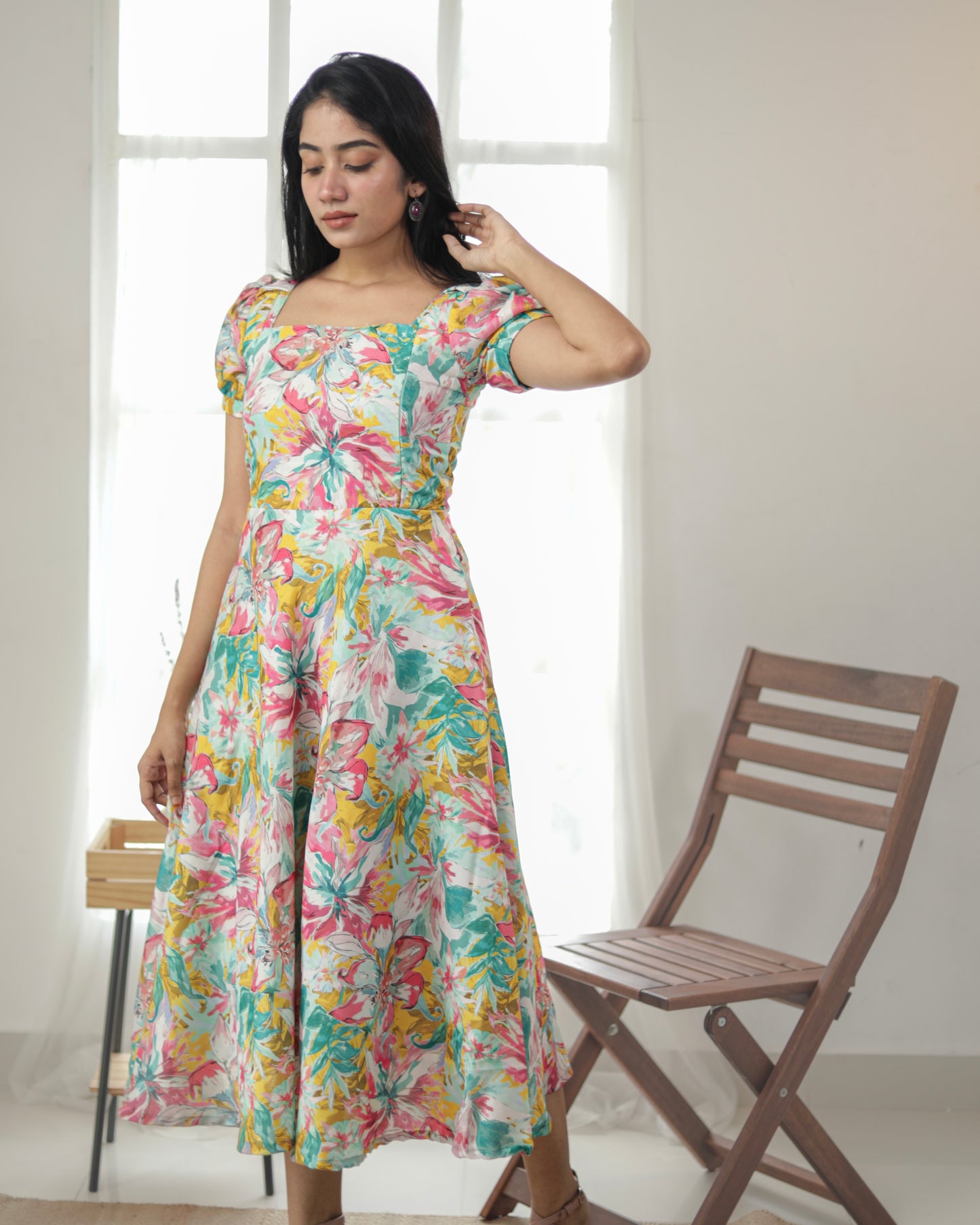 cotton maxi dress india, lightweight handloom cotton dress, sustainable cotton clothing india, eco friendly cotton dress, everyday cotton kurti, office wear cotton kurti, festive floral cotton dress, floral ikat cotton dress, pastel floral dress, elegant cotton dress for festivals, Feeding friendly , Affordable clothing, Chennai brands, Chennai clothing brands
