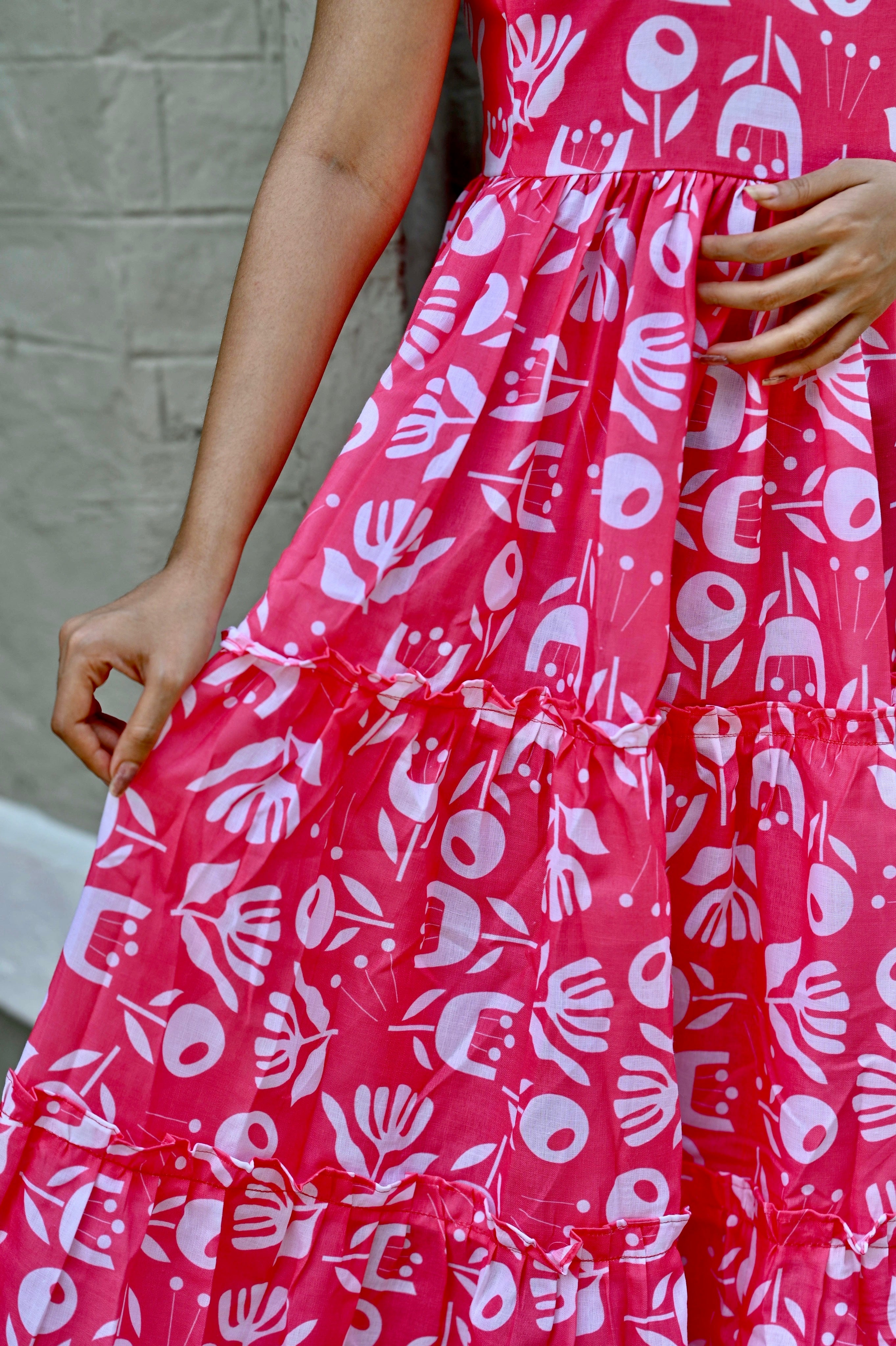 French Pink Cotton Frills Dress – Regular