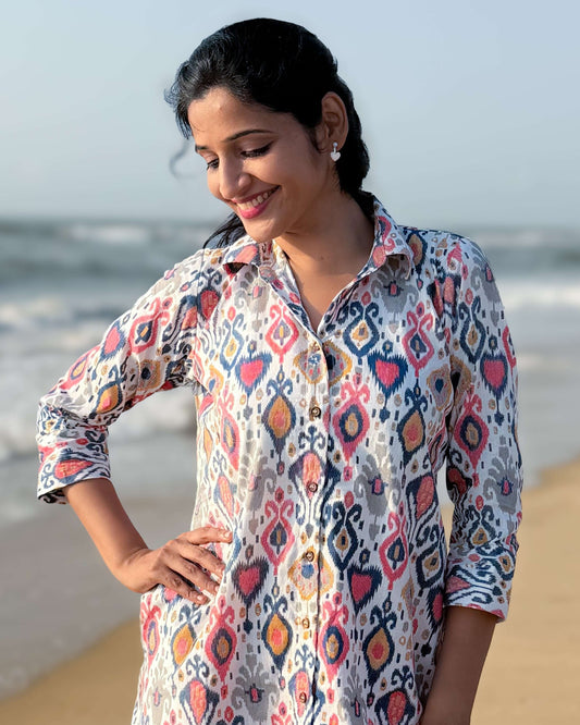 Multicolour floral cotton shirt dress