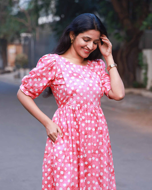 Kanmani : Pink Polka dress - Regular