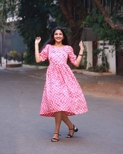 Kanmani- Pink Polka dress - Feeding