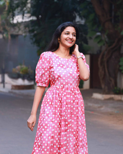 Kanmani : Pink Polka dress - Regular