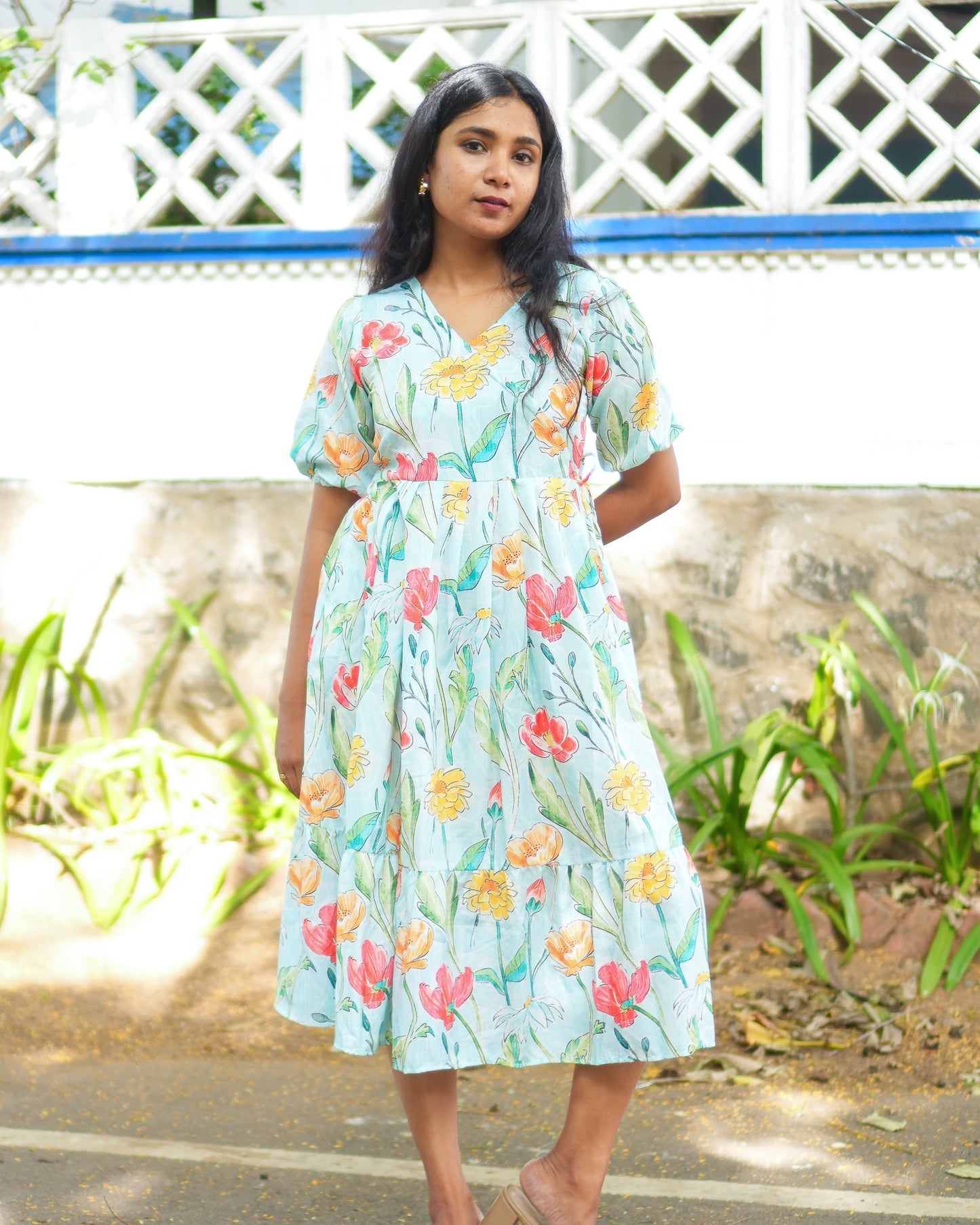 cotton maxi dress india, lightweight handloom cotton dress, sustainable cotton clothing india, eco friendly cotton dress, everyday cotton kurti, office wear cotton kurti, festive floral cotton dress, floral ikat cotton dress, pastel floral dress, elegant cotton dress for festivals, Feeding friendly , Affordable clothing, Chennai brands, Chennai clothing brands