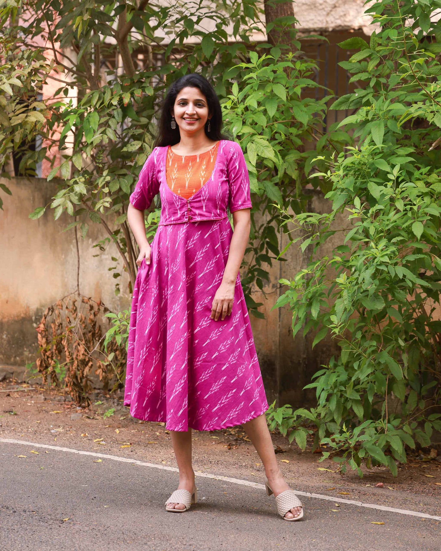 Roja : Magenta Ikat Dress - Regular