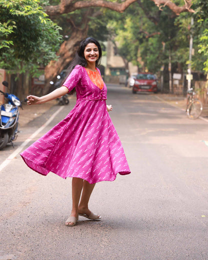 Roja : Magenta Ikat Dress - Regular