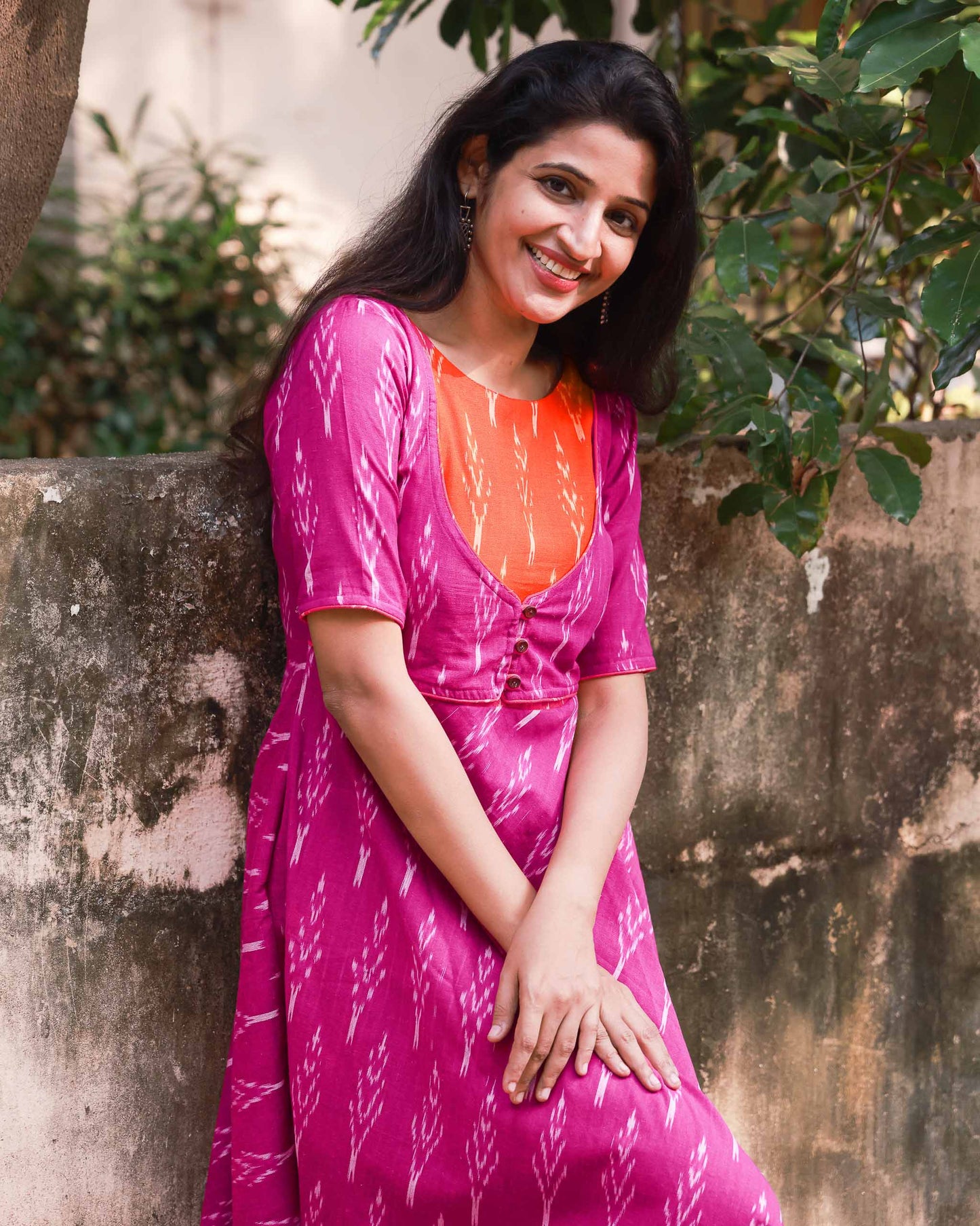 Roja : Magenta Ikat Dress - Regular