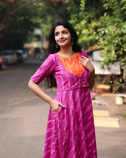 Roja : Magenta Ikat Dress - Regular