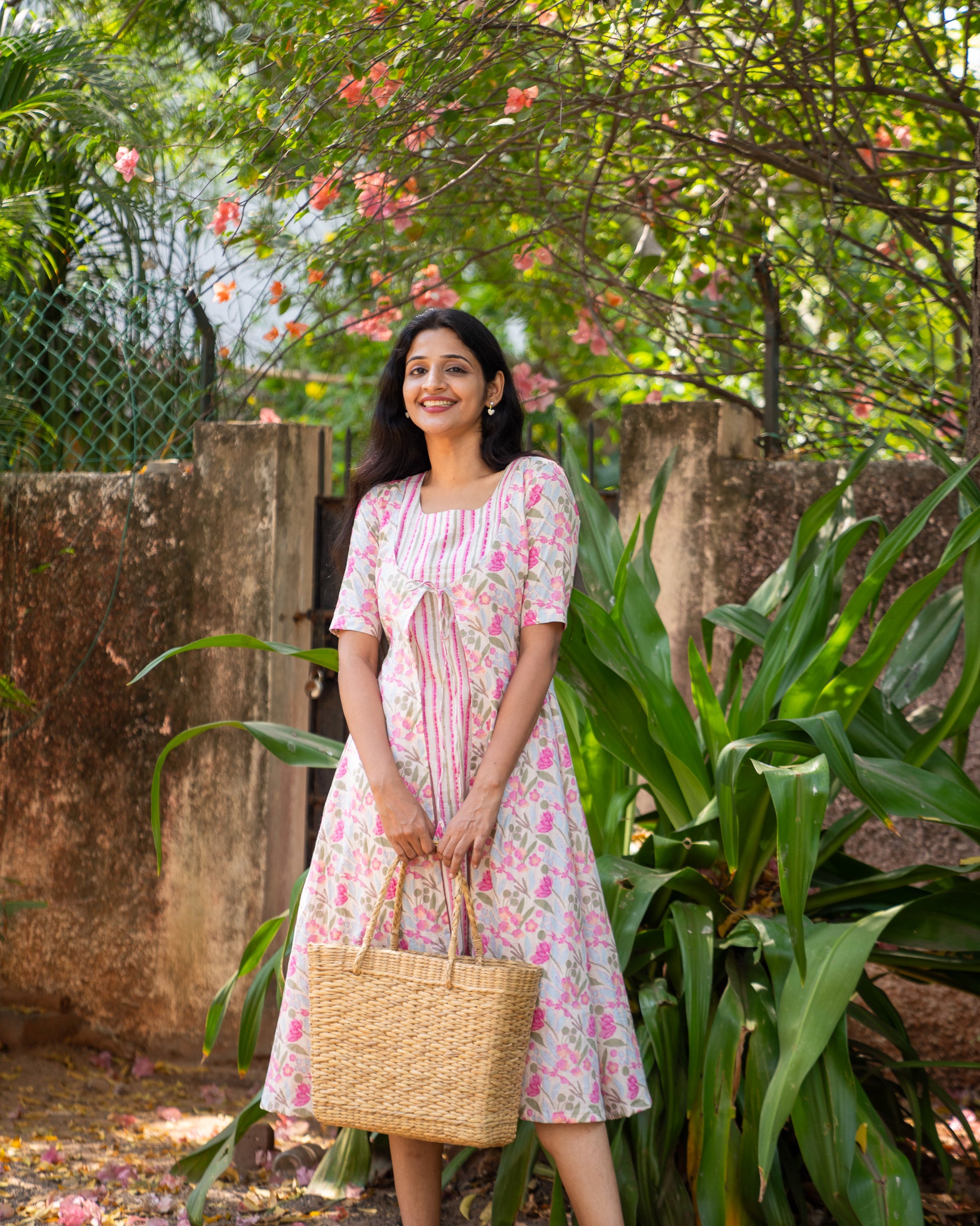 cotton maxi dress india, lightweight handloom cotton dress, sustainable cotton clothing india, eco friendly cotton dress, everyday cotton kurti, office wear cotton kurti, festive floral cotton dress, floral ikat cotton dress, pastel floral dress, elegant cotton dress for festivals, Feeding friendly , Affordable clothing, Chennai brands, Chennai clothing brands