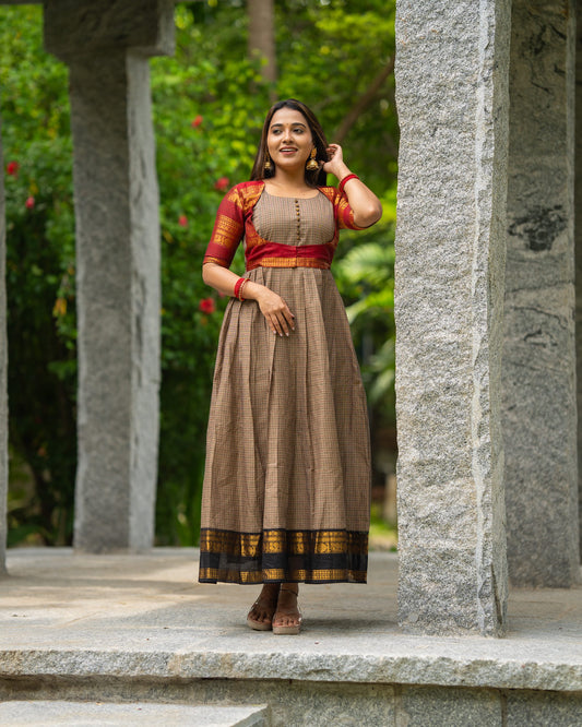 cotton maxi dress india, lightweight handloom cotton dress, sustainable cotton clothing india, eco friendly cotton dress, everyday cotton kurti, office wear cotton kurti, festive floral cotton dress, floral ikat cotton dress, pastel floral dress, elegant cotton dress for festivals, Feeding friendly , Affordable clothing, Chennai brands, Chennai clothing brands