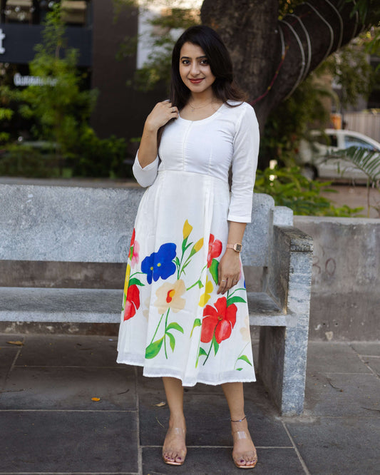 White floral muslin dress with feeding zipper