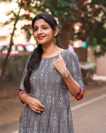 Load image into Gallery viewer, Shakti - Grey Ikat Kurti
