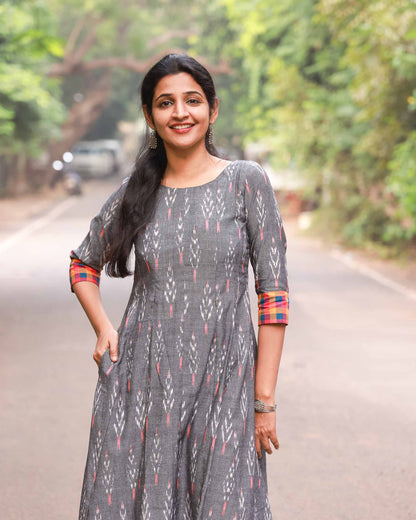 Shakti : Grey Ikat Kurti - Regular