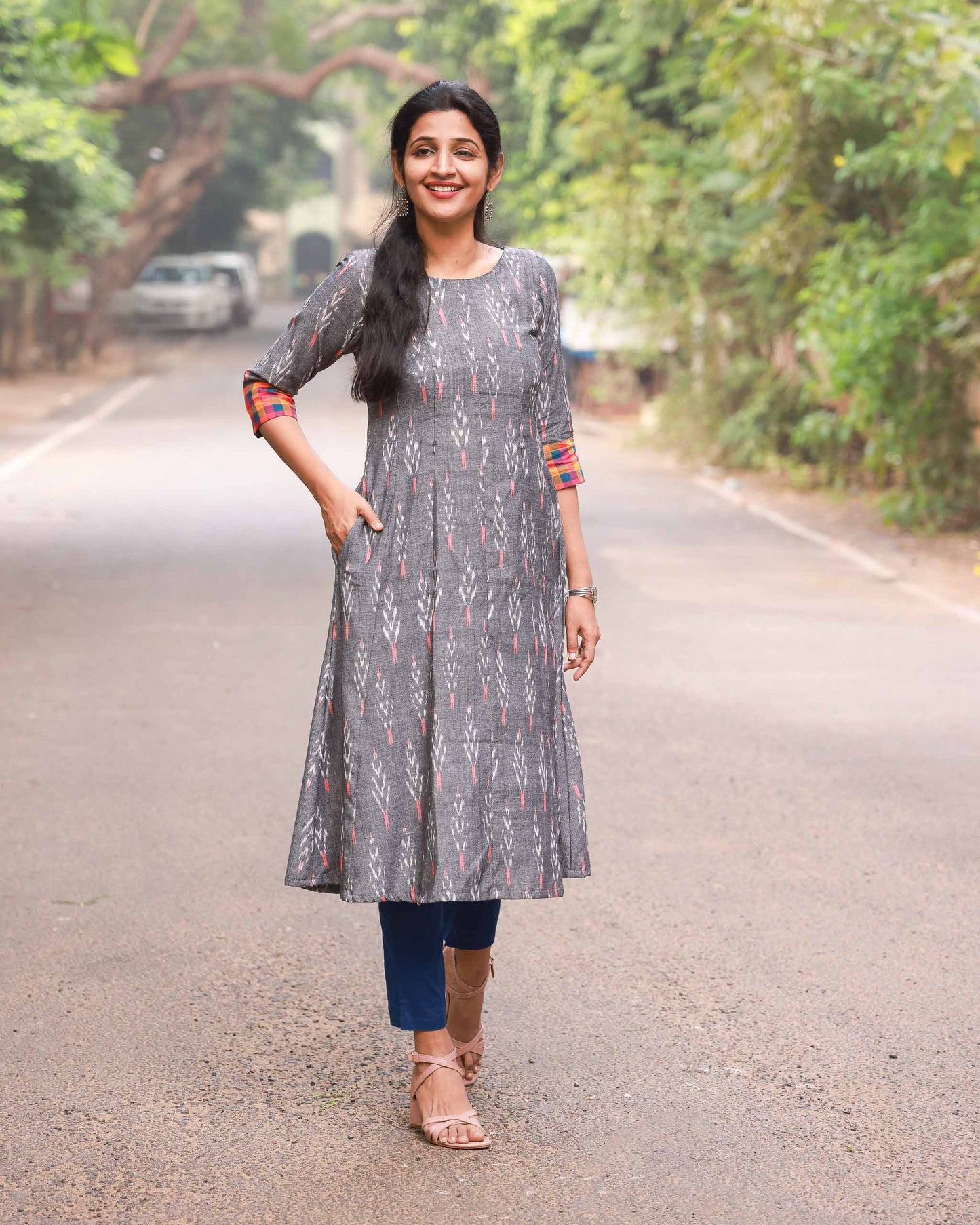 Shakti : Grey Ikat Kurti - Regular