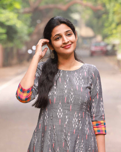 Shakti : Grey Ikat Kurti - Regular