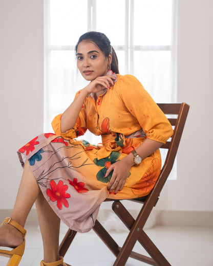 cotton maxi dress india, lightweight handloom cotton dress, sustainable cotton clothing india, eco friendly cotton dress, everyday cotton kurti, office wear cotton kurti, festive floral cotton dress, floral ikat cotton dress, pastel floral dress, elegant cotton dress for festivals, Feeding friendly , Affordable clothing, Chennai brands, Chennai clothing brands