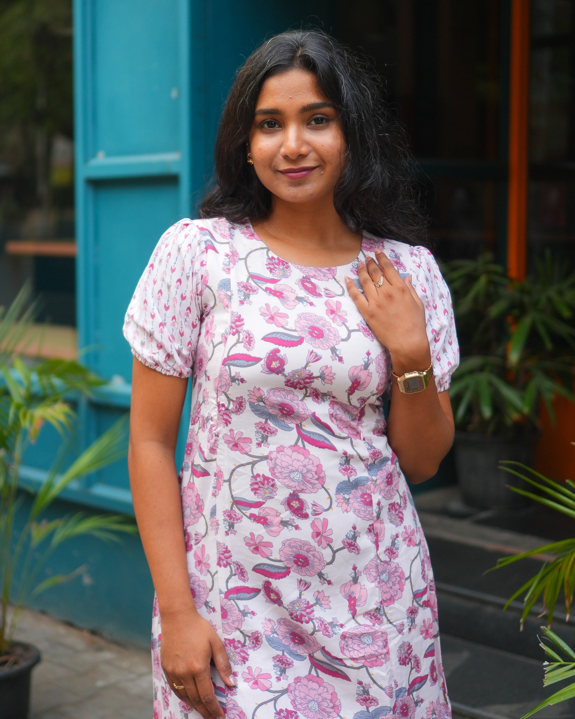 cotton floral dress, floral cotton dress for women, indian floral dress, south indian cotton dress, ikat dress, ikat cotton dress, ikat kurti, ikat cotton kurti, handwoven ikat dress, pochampally ikat kurti, mangalagiri cotton dress, mangalagiri cotton kurti, narayanpet cotton dress, narayanpet cotton kurti, chettinad cotton dress, chettinad cotton kurti, kalamkari cotton dress, kalamkari kurti, block print cotton dress, block print cotton kurti, handloom cotton dress, handloom cotton kurti, feeding dress, 