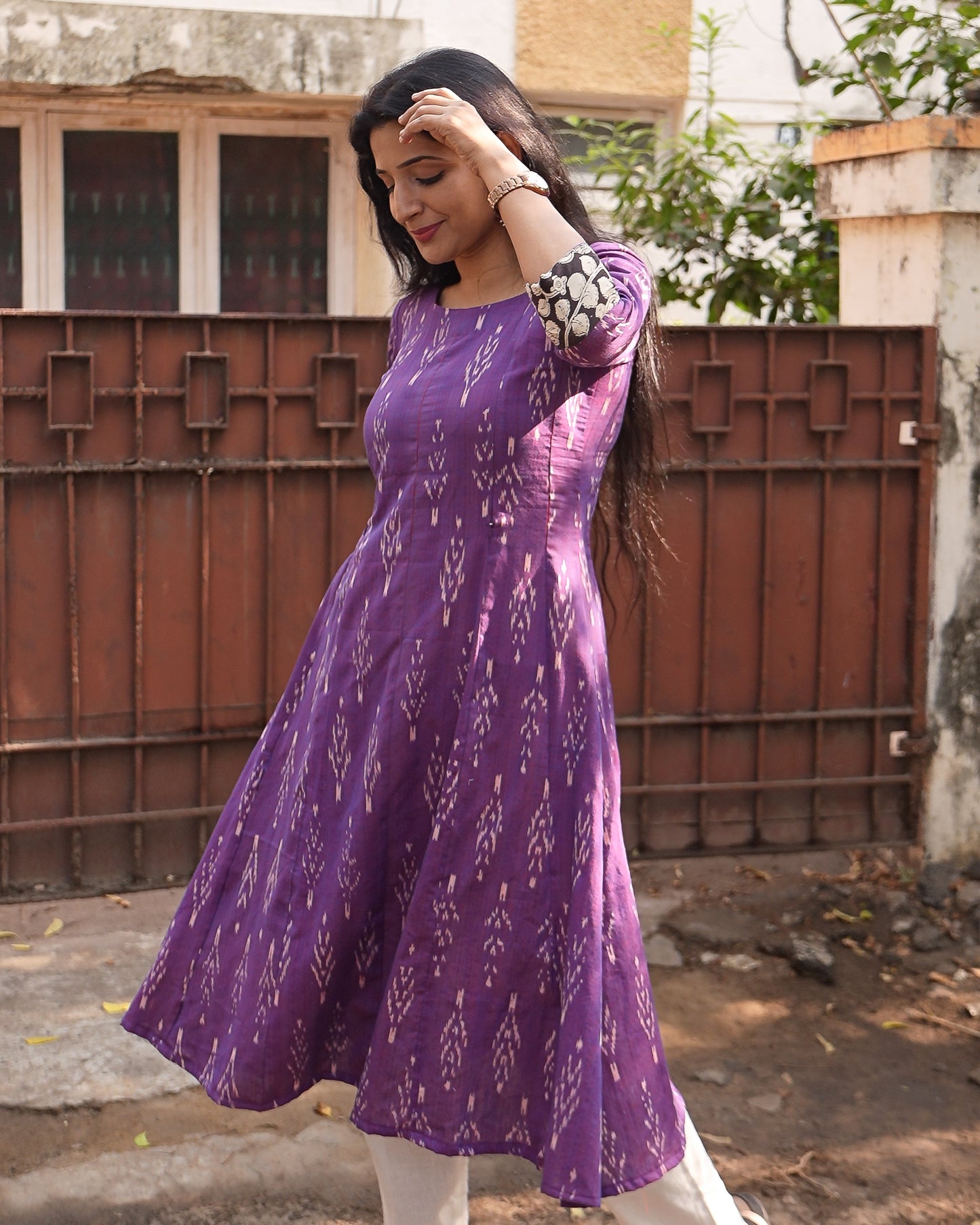cotton maxi dress india, lightweight handloom cotton dress, sustainable cotton clothing india, eco friendly cotton dress, everyday cotton kurti, office wear cotton kurti, festive floral cotton dress, floral ikat cotton dress, pastel floral dress, elegant cotton dress for festivals, Feeding friendly , Affordable clothing, Chennai brands, Chennai clothing brands
