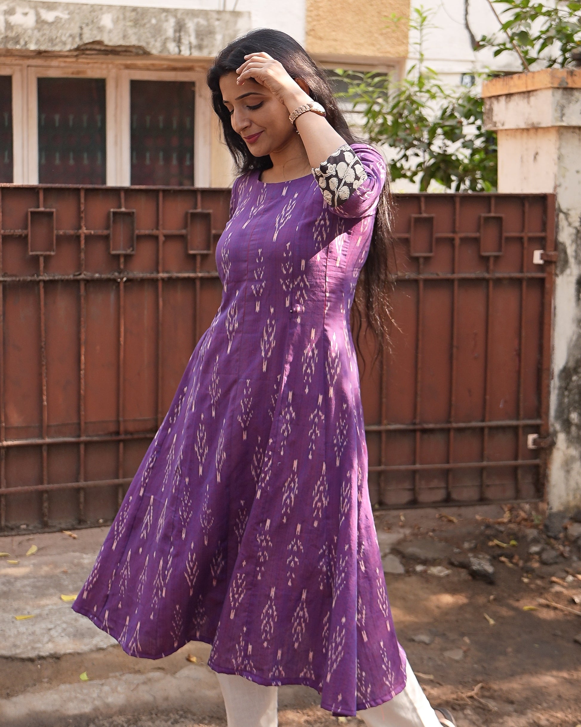 cotton maxi dress india, lightweight handloom cotton dress, sustainable cotton clothing india, eco friendly cotton dress, everyday cotton kurti, office wear cotton kurti, festive floral cotton dress, floral ikat cotton dress, pastel floral dress, elegant cotton dress for festivals, Feeding friendly , Affordable clothing, Chennai brands, Chennai clothing brands