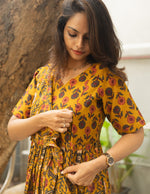 Load image into Gallery viewer, cotton floral dress, floral cotton dress for women, indian floral dress, south indian cotton dress, ikat dress, ikat cotton dress, ikat kurti, ikat cotton kurti, handwoven ikat dress, pochampally ikat kurti, mangalagiri cotton dress, mangalagiri cotton kurti, narayanpet cotton dress, narayanpet cotton kurti, chettinad cotton dress, chettinad cotton kurti, kalamkari cotton dress, kalamkari kurti, block print cotton dress, block print cotton kurti, handloom cotton dress, handloom cotton kurti, feeding dress, 
