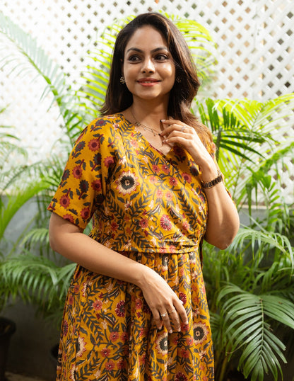 cotton maxi dress india, lightweight handloom cotton dress, sustainable cotton clothing india, eco friendly cotton dress, everyday cotton kurti, office wear cotton kurti, festive floral cotton dress, floral ikat cotton dress, pastel floral dress, elegant cotton dress for festivals, Feeding friendly , Affordable clothing, Chennai brands, Chennai clothing brands