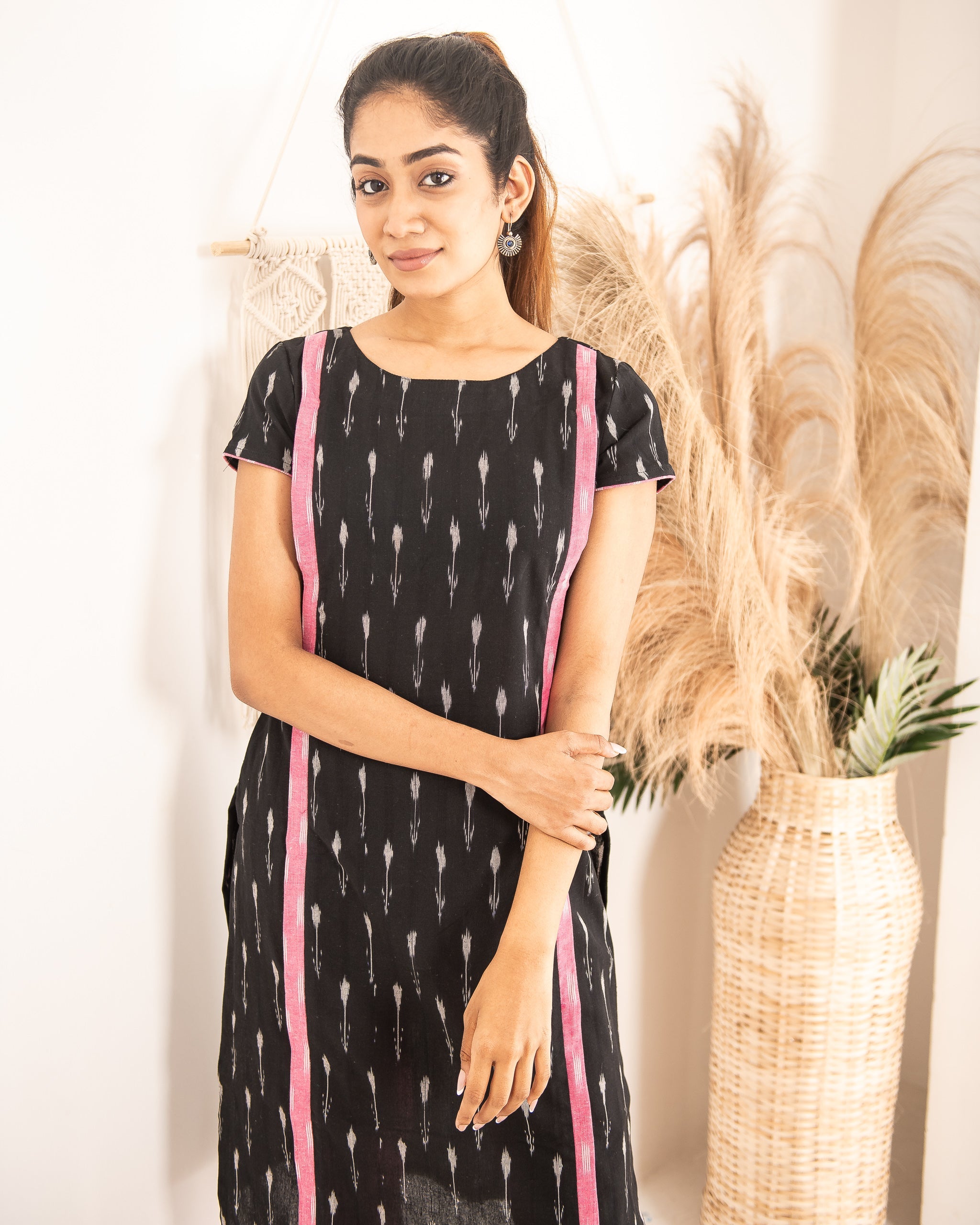 Ataana  A Black  Pink Ikat Kurti  Nursing   Studio Trayee