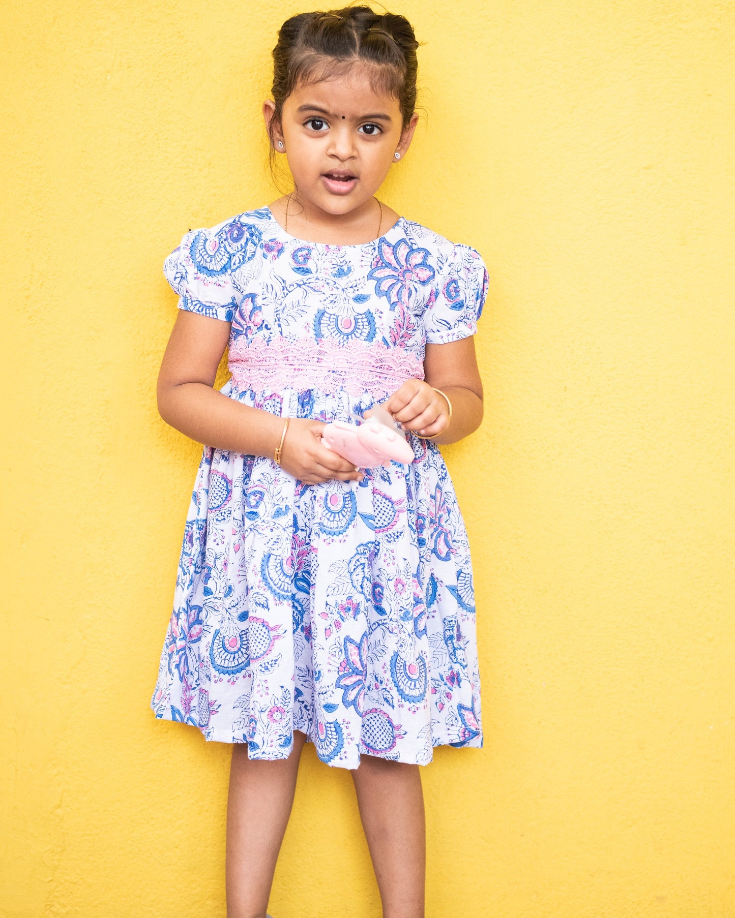 White frock with pink lace