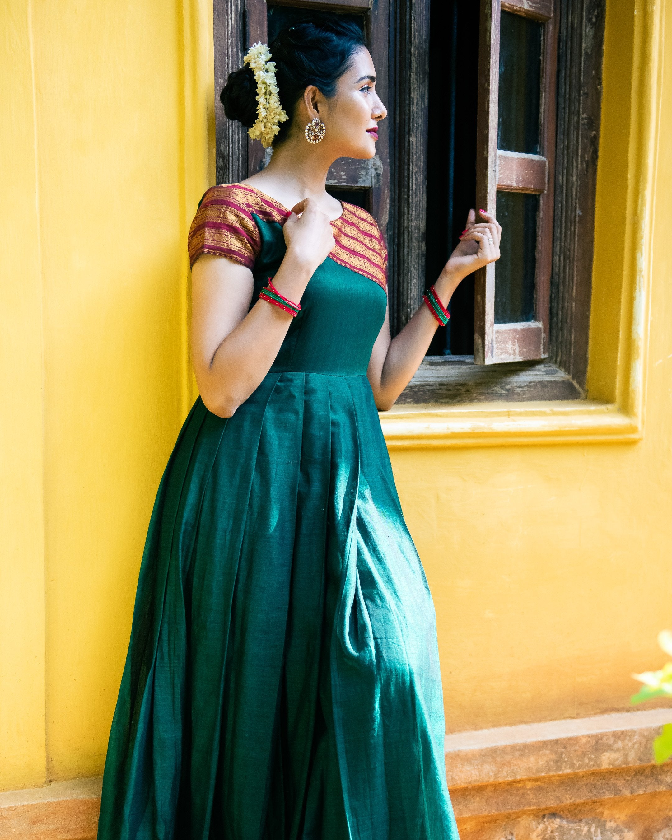 Green Ethnic Gown for Girls – Lagorii Kids