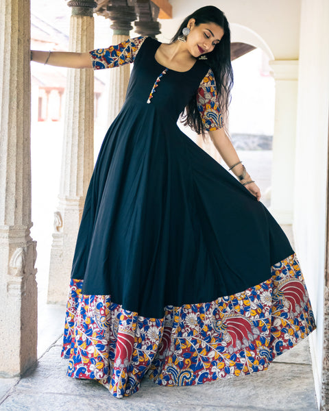 Brown And Royal Blue Printed Kalamkari Dress, Packaging Type: Bag at Rs  1150/piece in Bengaluru